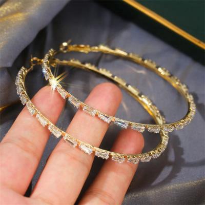 China TRENDY Personality Vintage Gold Plated 5cm Zircon Insert Circle Earring For Women for sale