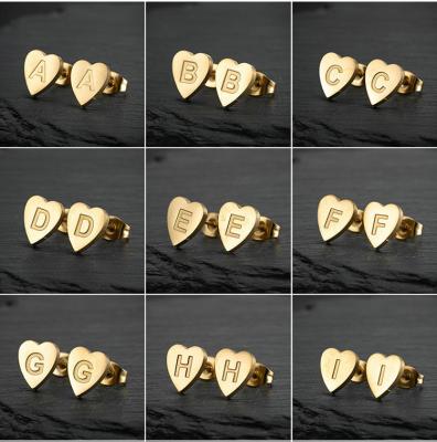 China TRENDY Minimalist Vintage Stainless Steel Gold Plated Gold Plated Initial Heart Stud Earring For Women for sale