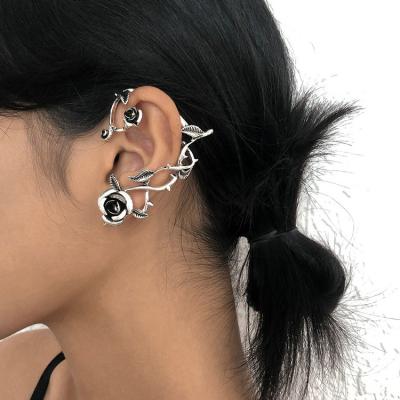 China Vintage FASHIONABLE Gothic Style Antique Silver Winding Rose Flower One Piece Non Piercing Earring Ear Hook for sale