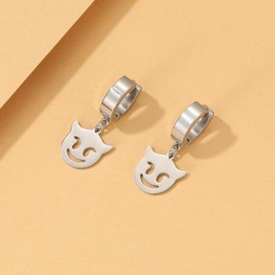 China FASHIONABLE Small Smiling Evil Face Charm Stainless Steel Personality Cuff Dangle Earring For Halloween for sale