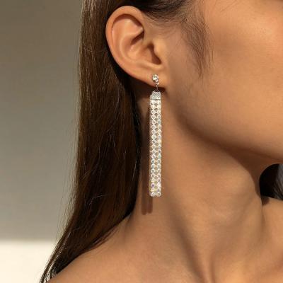 China TRENDY Punk Style Party Dressing Bling Rhinestone Long Tassel Earring For Women for sale