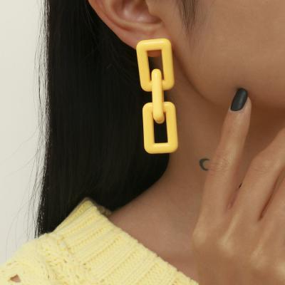 China FASHIONABLE New Arrival Colorful Geometric Square Link Chain Resin Drop Earring for sale