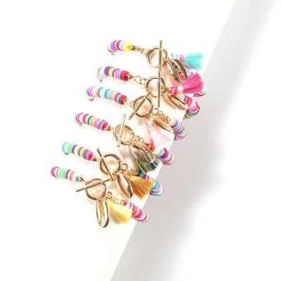 China TRENDY Wholesale Rainbow Gold Shell Charm Tassel Bohemian Bracelet For Women for sale