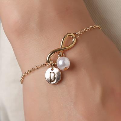 China Wholesale Trendy Fashion A-Z Initial Letter Charm Pendant Bracelet With Pearl for sale