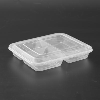 China 3 Compartment Microwavable Black Biodegradable Disposable Plastic Bento Food Containers Lunch Box for sale