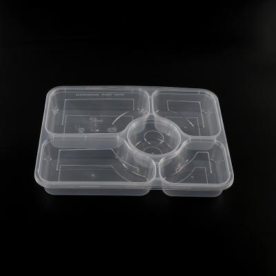 China 5 Compartment Bento Storage Lunch Disposable Food Container Microwavable Plastic Box for sale