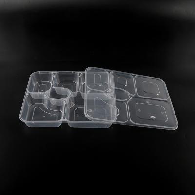 China Transparent Plastic Disposable Food Taker 6 Compartment Microwavable PP Lunch Tiffin Box Microwavable for sale