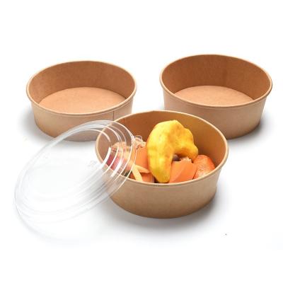 China Disposable 1000ml Brown Kraft Paper Disposable Salad Bowl for sale