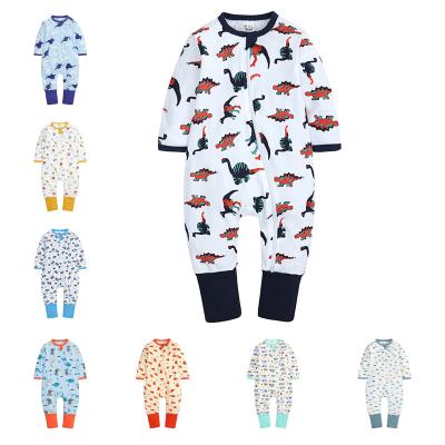 China Breathable Customized Non Slip Baby Boys Cotton Full Print Long Sleeve Zipper Cartoon Animal Printed Baby Rompers for sale