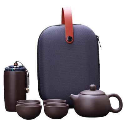 China Durable Portable Travel Tea Set One Ceramic Pot Four Gift Set Tea Kungfu Cups for sale