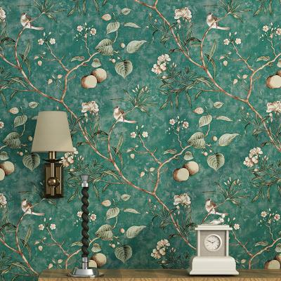 China Vintage Modern Garden Wallpaper Apple Blossom 3d Bird Bedroom Living Room Background Non-woven Tree Wallpaper With Bird Wallpaper for sale