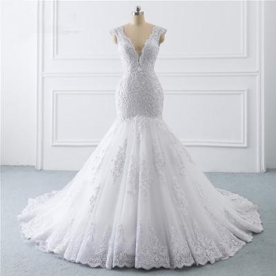 China Plus Size Lace Wedding Dress Breathable V Neck Wedding Dress White Classic Wedding Dress for sale