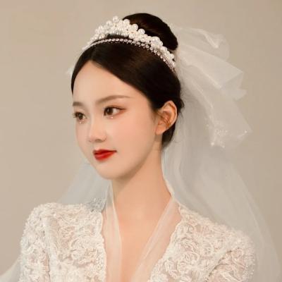 China Wedding Bridal Crystal Crown Tiaras Big Pearl Headband Bridal Hair Accessories for sale