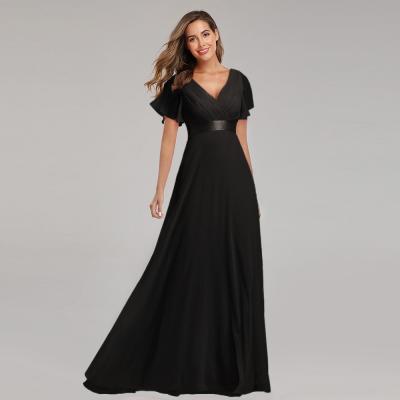 China Breathable V-neck Sequin Tulle A Line Women Formal Evening Dress Bridesmaid Dress for sale