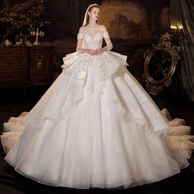 China Modest Gown Wedding Dress Bridal 2021 Elegant Breathable Luxury Wedding Dresses Bridal Gown for sale