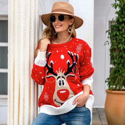 China Breathable Women Fashion Loose Long Sleeve Sweater Round Neck Sweater Christmas Sweater for sale