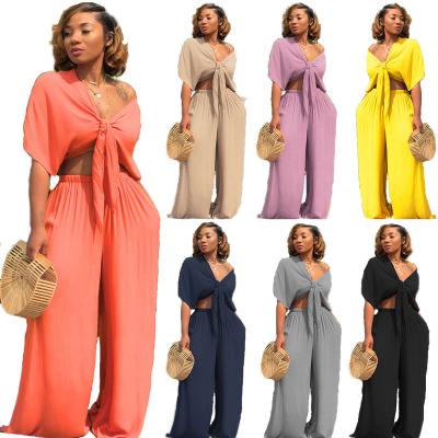 China New Arrival 2021 QUICK DRY Casual Plus Size Loose Leg Overalls Women Wide Leg Two Piece Set Overalls for sale