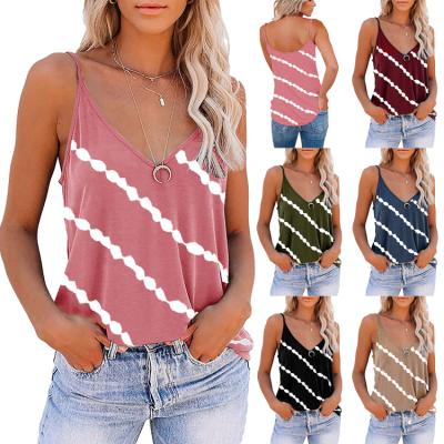 China Women's Breathable V-neck Embroidery Strappy Tank Tops Loose Casual Shirts Sleeveless Blouses for sale