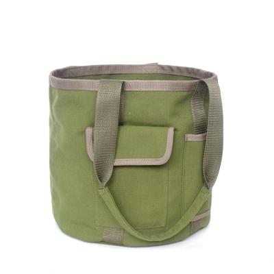 China Durable Waterproof Easy Carry Folding Canvas Army Green Garden Tool Bucket Bag for sale