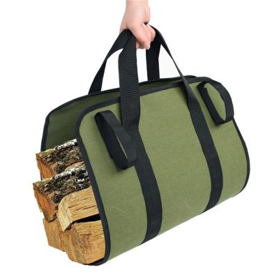 China Large Capacity Waterproof Heavy Duty Sturdy Canvas Green Canvas Log Carrier Tote Bag With Comfortable Handle for sale