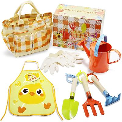 China New Arrival Amazon Garden Work Outdoor Gardening Tool Kit for Boys and Girls Gift Included 5pcs Tools and Tote Bag for sale