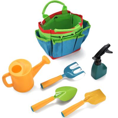 China Garden Tools For Kids Customized Kids Gardening Tools 6pcs Kit Set With Garden Tote Handbag Watering Can Shovel Rake Fork All In One Set for sale