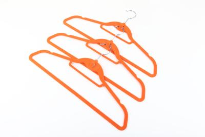 China Heavy Duty Orange Velvet Suit Hangers Non Slip With Chrome Plated Hook for sale