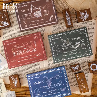 China Past Hand Account DIY Decorative Sticker 7pcs Combination Seal Text Series Wooden Souvenirs for sale