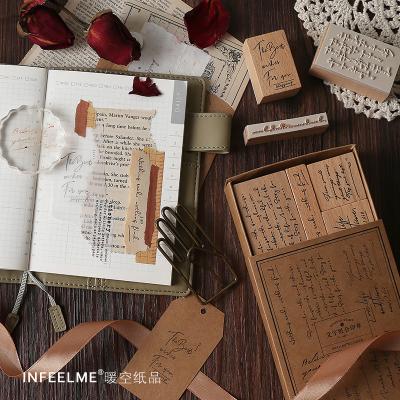 China Series Decorative Wood Log Wooden Log Seal Stamp Combination Sticker 8pcs Hand Account DIY Rubber Decorative Printing for sale