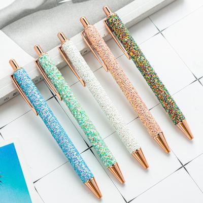 China Dot Promotional Custom Crystal Pen Logo Glitter Pen Bag PU Ballpoint Pen Hot Metal Metal Pen Gift Stationery for sale