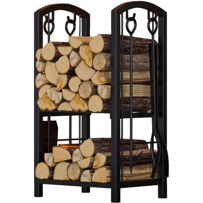 China Fire Wood Log Holder Manufactured Wood Holders Outdoor Fireplace Tool Log Rack Metal Iron Firewood Rack for sale