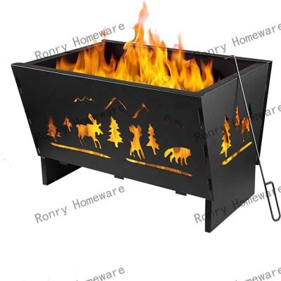 China Fire Wood Log Holder outdoor folding and portablesteel firepit grill barbecue square fire pits table backyard barbecue metal for sale