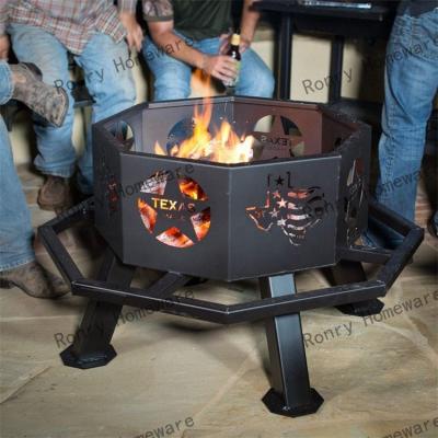 China Stocked Courtyard Garden Wrought iron fire pit Wood burning hexagonal portable outdoor indoor camping charcoal fire pit for sale