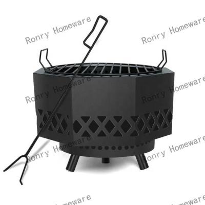 China Stocked Custom wrought iron portable stove 36-inch octagonal indoor-outdoor fireplace Heated wood fire pit BBQ for sale