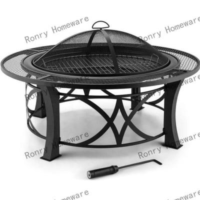 China Stocked Wrought iron round black portable outdoor indoor heating fire pit camping wood stove outdoor BBQ fire pit for sale