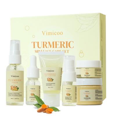 China China Factory Organic Private Label Anti Aging Whitening Turmeric MINI Korean Skincare Travel Turmeric Facial Skin Care Set Gift for sale