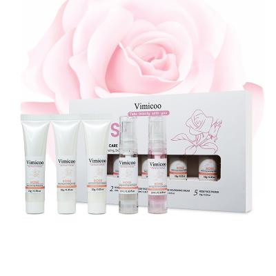 China OEM ODM ODM Vegan Moisturizer Beauty Product Private Label Rose Travel Skin Facial Kit Natural Anti Aging Natural Organic Facial Kit Care Set for sale