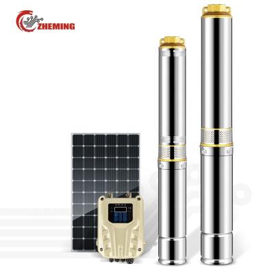 China Drinking water treatment Solar water pump 3-inch 110v750w stainless steel body copper motor high lift agricultural pump drilling pump DC deep well pump for sale