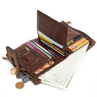 China Wholesale Multiple Coin Purse RFID Card Men Genuine Leather Rfid Wallet With Two Zipper for sale