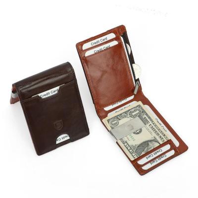 China Genuine Leather Front Pocket Money Clip Eco-friendly Slim Wallet Card Wallet With ID Window Rfid Blocking for sale