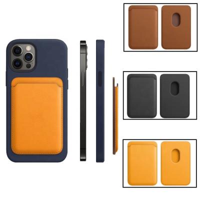 China Custom Oem Minimalist Logo Eco-friendly RFID Blocking Magnetic Genuine Leather ID Card Holder For Iphone 12 for sale