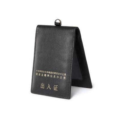 China 2021 Eco-friendly New Customizable ID Card Badge Printing Card Clip Folding Double Sided Leather ID Card Clip for sale