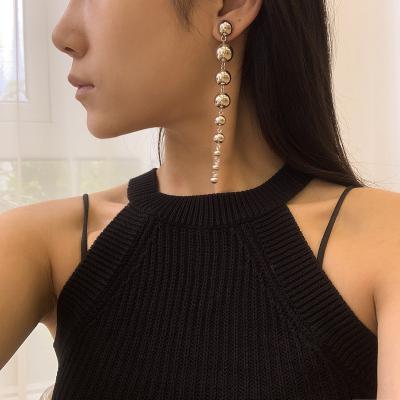 China TRENDY women's fashion personality geometric size pearl jewelry long metal beaded earrings earrings for sale