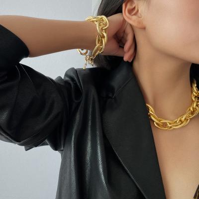 China Jewelry TRENDY Metal Fashion Hip Hop Punk Style Exaggerated Necklace Female Wire Chain Necklace Bracelet Set for sale