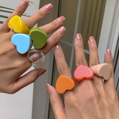 China CLASSIC Fashion Jewelry Women's Heart Shaped Retro Candy Color Wide Brimmed Simple Circle Color Love Ring for sale