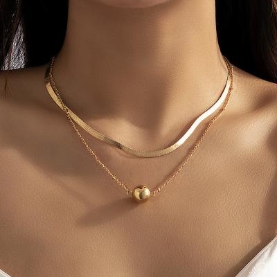 China TRENDY Women's Jewelry Simple Geometric Pearl Double Layer Clavicle Chain Design Snake Bone Chain Necklace for sale