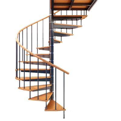 China Modern Round Indoor Steel Spiral Staircase and Wood Center Column Attic Spiral Staircase for sale