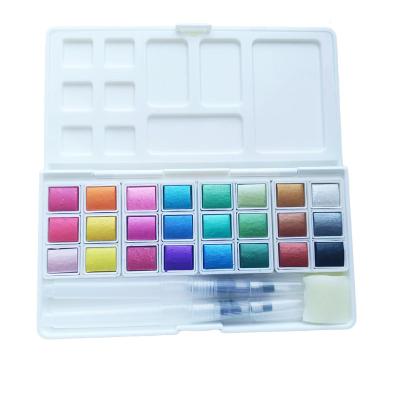 China 12/24 Color Eco-friendly High Quality Metallic Color Water Color Artist Grade Watercolor Paint Set for sale