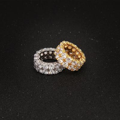 China Vintage Hip Hop Double Row Zircon Ring Men European and American Micro Inlaid Zircon 2 Row Ring Jewelry for sale