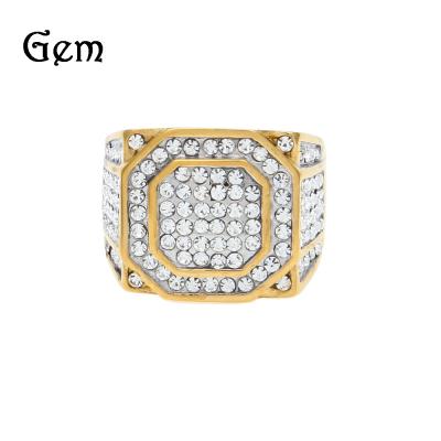 China Vintage Hip Hop Double Row Zircon Ring Men European and American Micro Inlaid Zircon 2 Row Ring Jewelry for sale